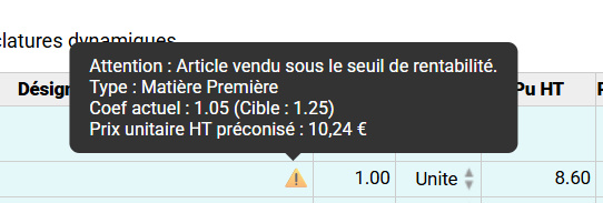 Tableau montrant le paramétrage d'Exzen Metrics